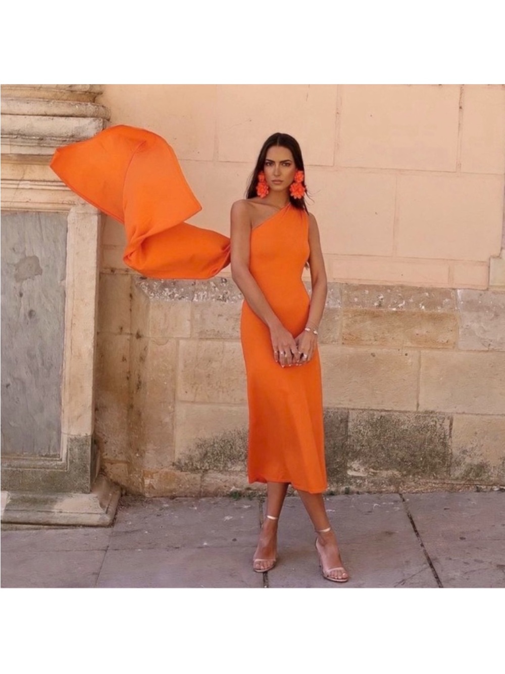 ZARA One Shoulder Cape Maxi Dress - Picture 3 of 16
